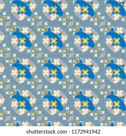 New color seamless pattern with many flower.