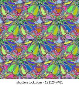 New color seamless pattern with many flower.