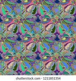 New color seamless pattern with many flower.