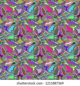 New color seamless pattern with many flower.