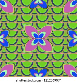 New color seamless pattern with many flower.