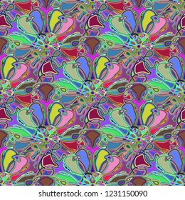 New color seamless pattern with many flower.