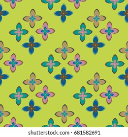 New color seamless pattern with many flower.