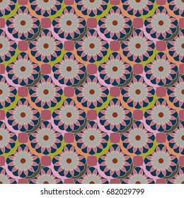 New color seamless pattern with many flower.