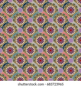 New color seamless pattern with many flower.