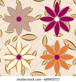 New color seamless pattern with many flower.