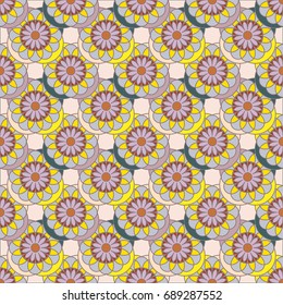 New color seamless pattern with many flowers