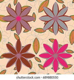 New color seamless pattern with many flower.