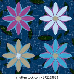 New color seamless pattern with many flower.