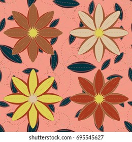 New color seamless pattern with many flower.