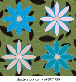 New color seamless pattern with many flower.