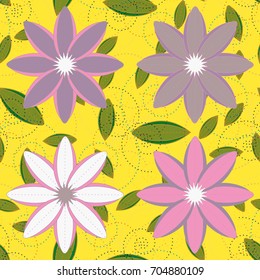 New color seamless pattern with many flower.