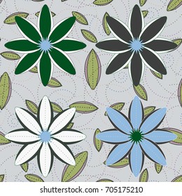 New color seamless pattern with many flower.
