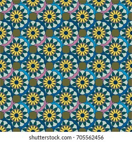 New color seamless pattern with many flower.