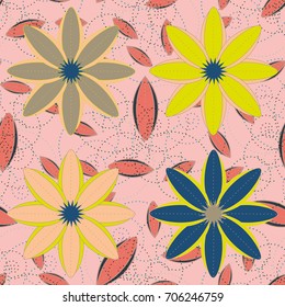 New color seamless pattern with many flower.
