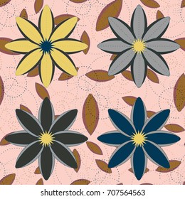 New color seamless pattern with many flower.