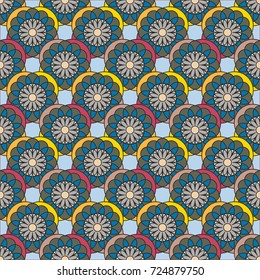New color seamless pattern with many flower.