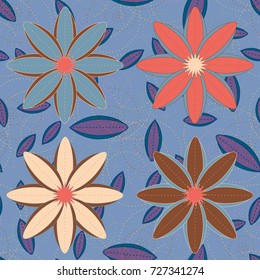 New color seamless pattern with many flower.
