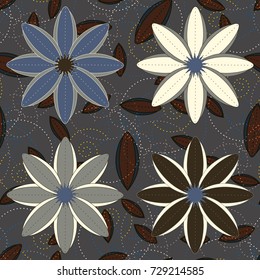 New color seamless pattern with many flower.