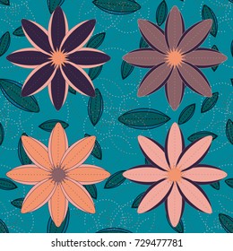 New color seamless pattern with many flower.