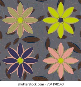 New color seamless pattern with many flower.