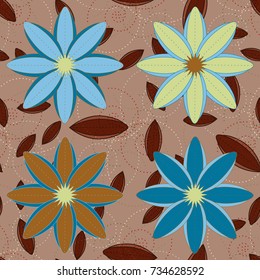 New color seamless pattern with many flower.
