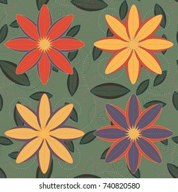 New color seamless pattern with many flower.