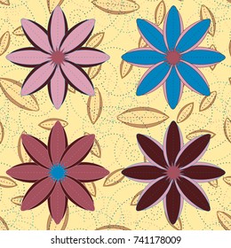 New color seamless pattern with many flower.
