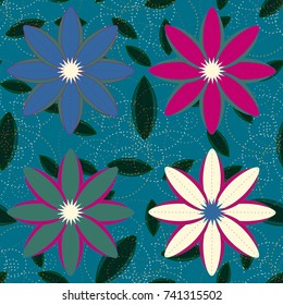 New color seamless pattern with many flower.