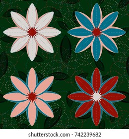 New color seamless pattern with many flower.