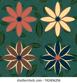New color seamless pattern with many flower.