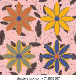 New color seamless pattern with many flower.
