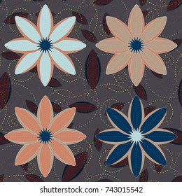 New color seamless pattern with many flower.