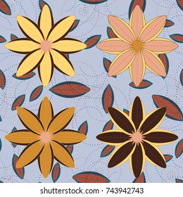 New color seamless pattern with many flower.