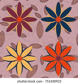 New color seamless pattern with many flower.