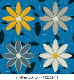 New color seamless pattern with many flower.