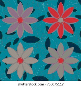 New color seamless pattern with many flower.