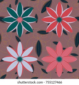New color seamless pattern with many flowers.