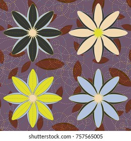 New color seamless pattern with many flower.