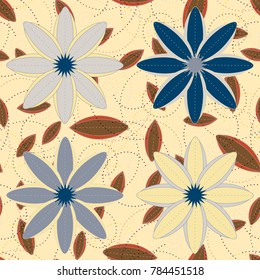 New color seamless pattern with many flower.