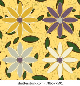 New color seamless pattern with many flower.