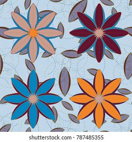 New color seamless pattern with many flower.