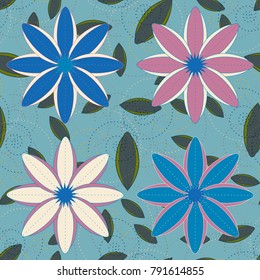 New color seamless pattern with many flower.