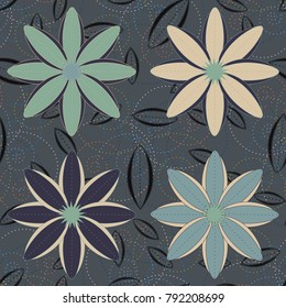New color seamless pattern with many flower.