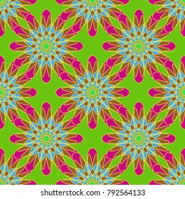 New color seamless pattern with many flowers.