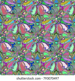 New color seamless pattern with many flowers.