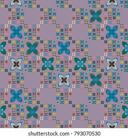 New color seamless pattern with many flowers.