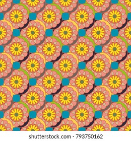 New color seamless pattern with many flower.