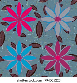 New color seamless pattern with many flower.