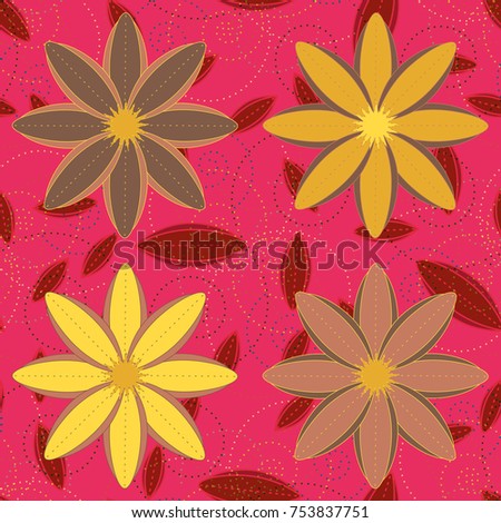 New color seamless pattern with many flower.